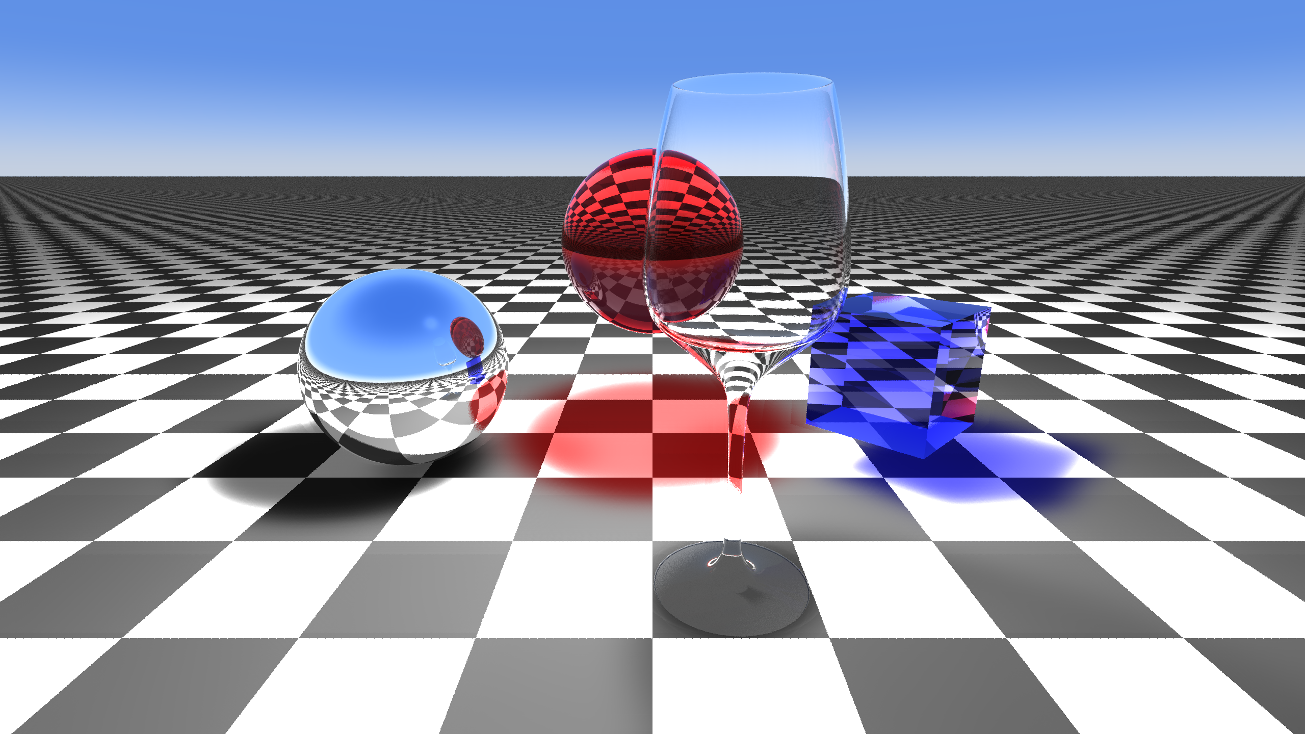 レイトレーシング描画結果 - 反射・屈折・影を含むリアルタイムレンダリング